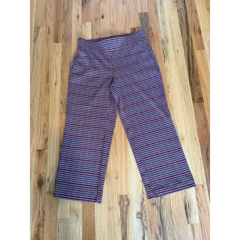 Pink and Burgundy Preppy Geek Nerd Chic Houndstooth Crop Pants Pull On Medium
